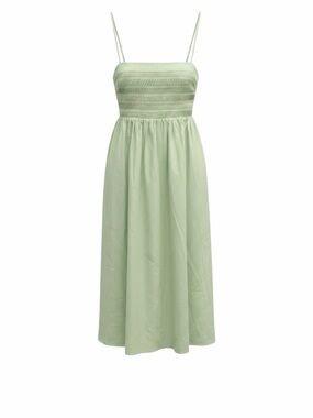 AYR Garden Party Cotton Blend Seersucker Cami Square Neck Smocked Midi Dress